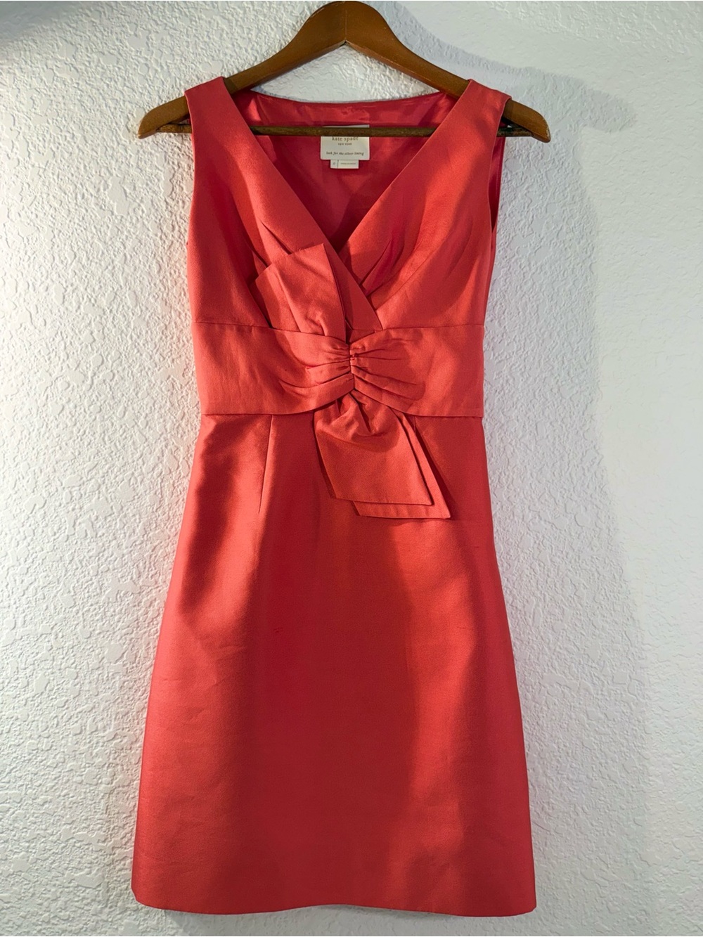Kate Spade Strawberry Pink (Salmon) Mina silk-blend sheath dress, bow, Size 2